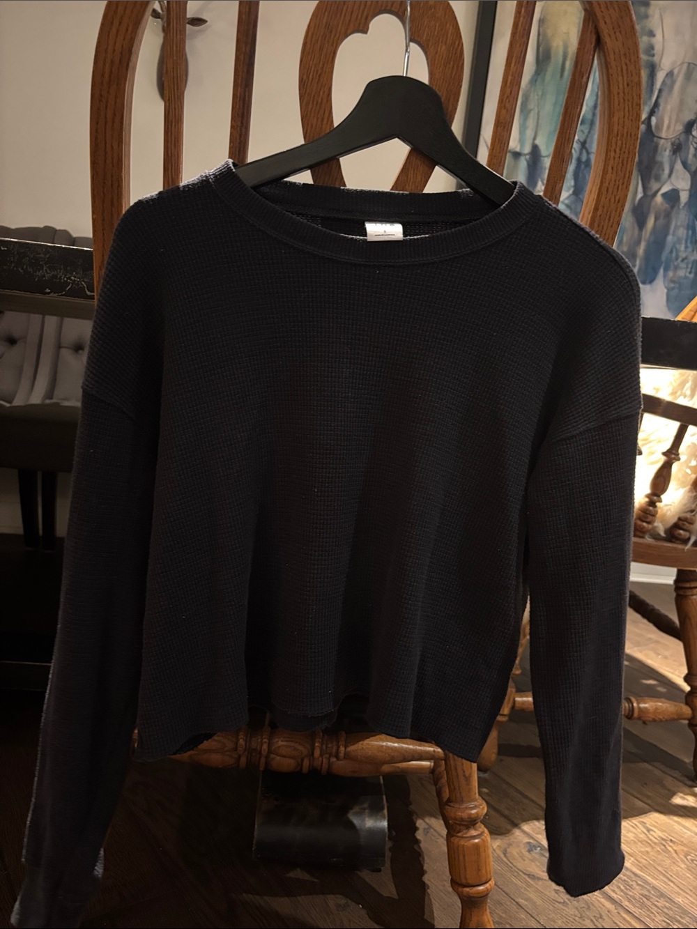 TNA Black Waffle-Knit Crewneck Sweatshirt